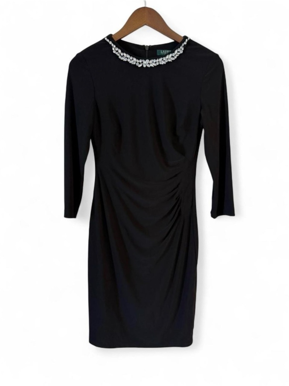 Lauren by Ralph Lauren Cocktail Sheath Dress with Rhinestone Embellished Neck - Picture 5 of 14